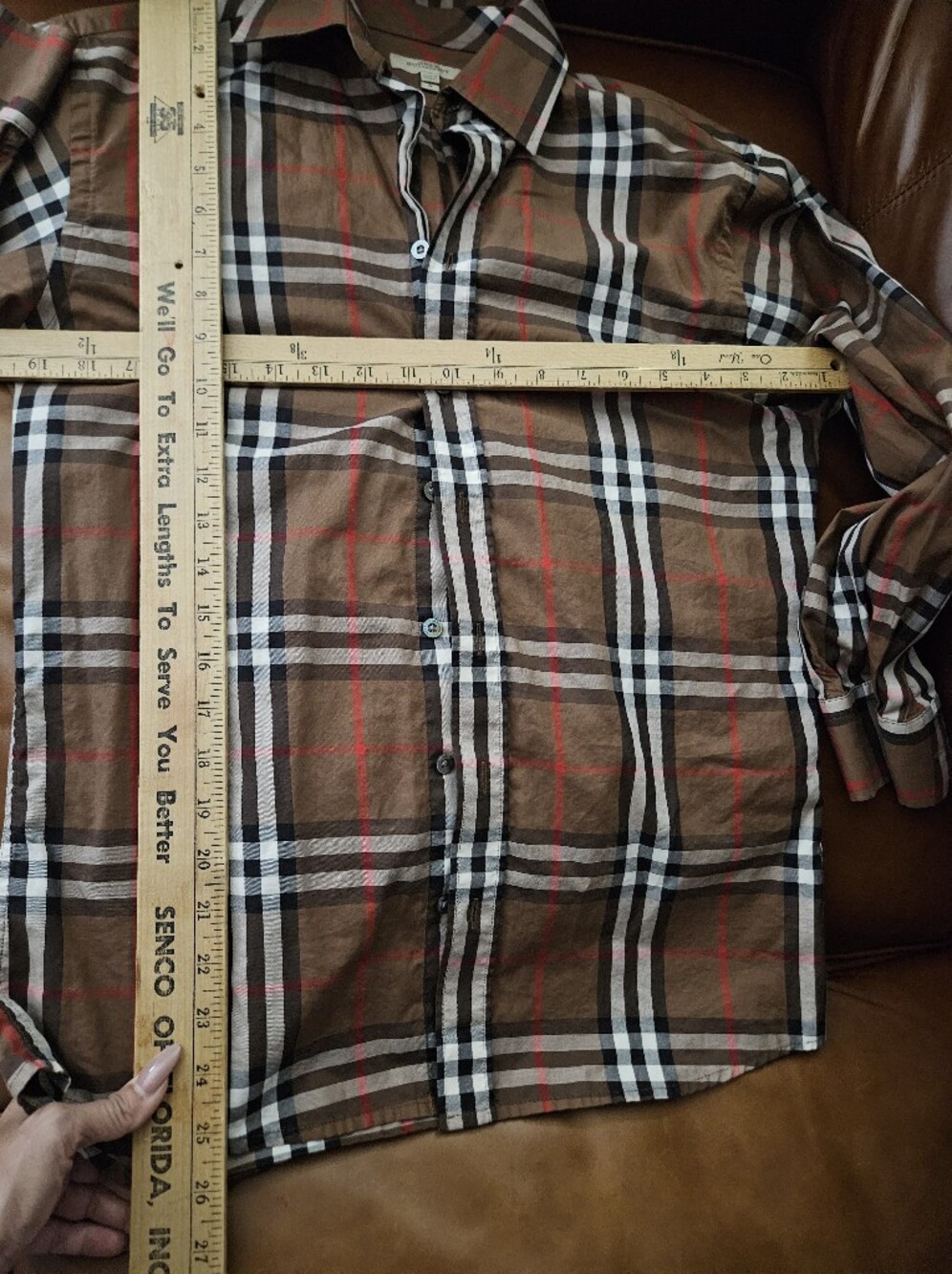 Burberry Brown Plaid Button-Down Shirt with Black & White Stripes Mens Small - Picture 6 of 6